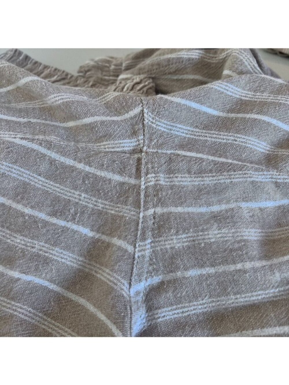 Briggs Womens L Linen Pants Wide Leg Tan/White Striped Euro Summer Vacation - Picture 12 of 13